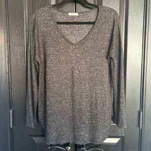 Olivia Rae Charcoal Long Sleeve V-Neck Top